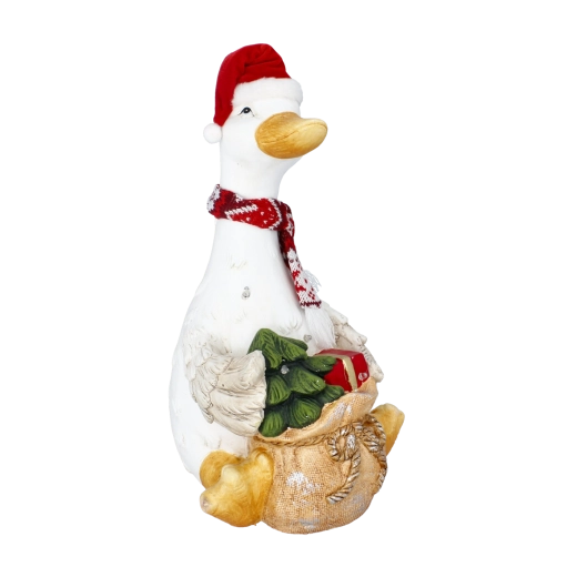 Figurine décorative de Noël oie avec sac de cadeaux et éclairage LED