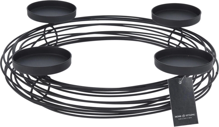Bougeoir rond en fil métallique pour 4 bougies, noir