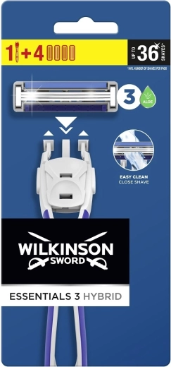 Wilkinson Essential 3 Hybrid rasoir pour homme avec manche et 4 têtes