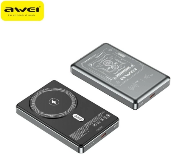 Powerbank sans fil MagSafe Awei 10 000 mAh grise