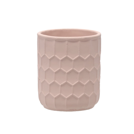 Cache-pot en ciment rose 13,5 × 13,5 × 16 cm motif nid d’abeille