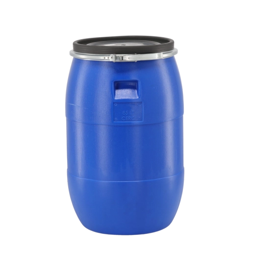 Tonneau en plastique 85 l avec collier métallique, bleu