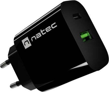 Natec Ribera chargeur secteur 20 W, USB-A + USB-C, noir