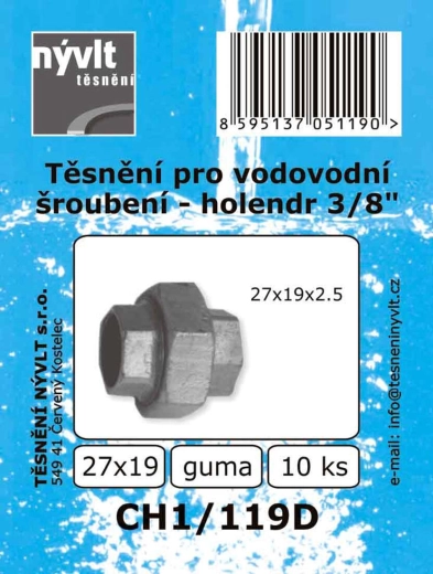 Joint pour raccord union 3/8" 27 × 19 mm, EPDM (10 pcs)