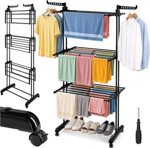 Zortiva séchoir à linge vertical sur pied XXL pliable sur roulettes