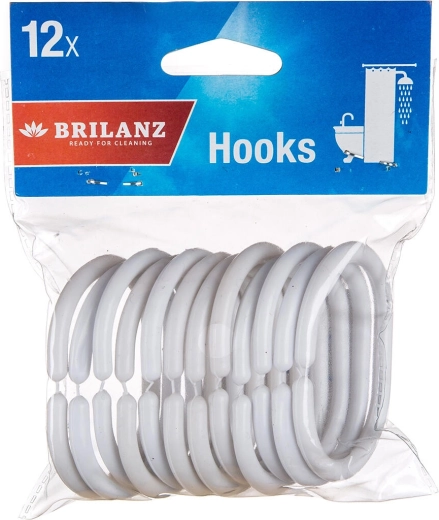 Crochets en plastique blancs pour rideau de douche 12 pcs