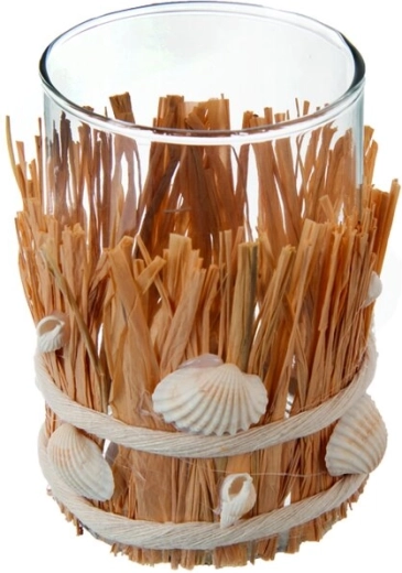 Photophore SEA en verre avec tressage naturel, marron