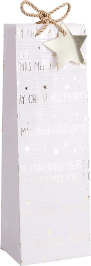 Sac cadeau de Noël pour bouteille blanc et doré 36 × 12 × 9 cm - 1 pièce
