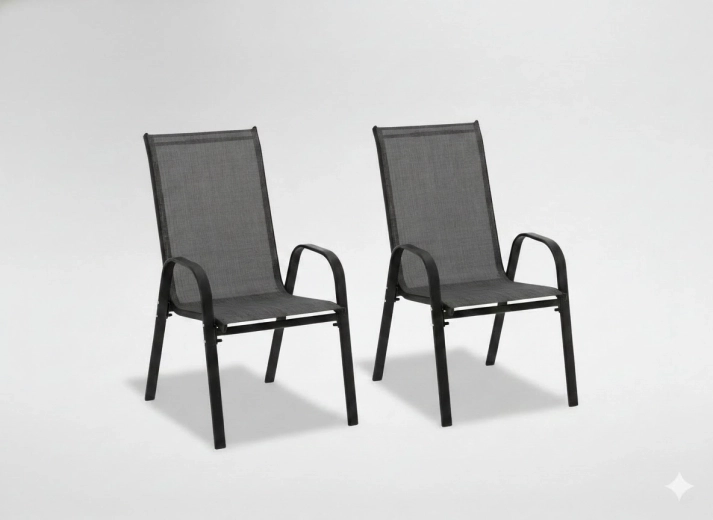 Ensemble de 2 chaises de jardin en acier avec textilène, noires