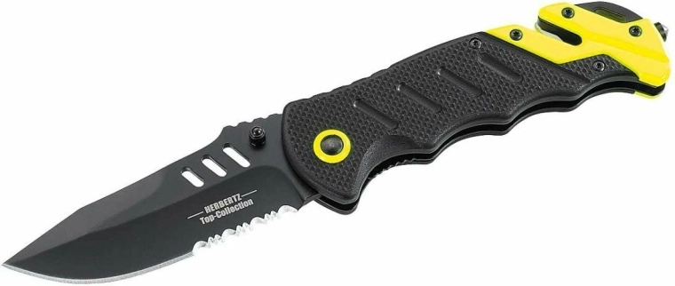 Couteau de poche de secours Herbertz avec coupe-ceinture et brise-vitre, G10, noir/néon