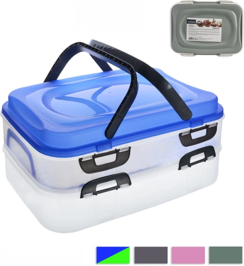 Boîte pique-nique en plastique à 2 étages avec poignées, couleurs assorties