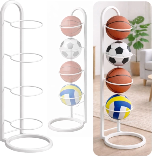 Support vertical en métal pour ballons, blanc – 4 niveaux, gain de place