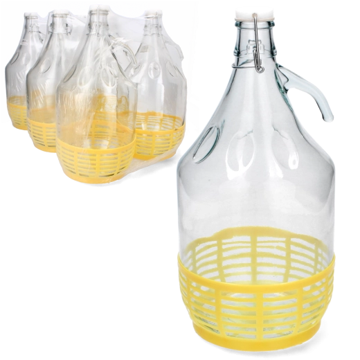 Dame-jeanne en verre avec panier en plastique 5 l avec fermeture mécanique