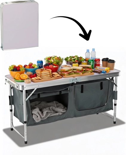 Armoire de camping pliable avec plan de travail 120 × 47 × 68 cm