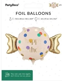 Ballon en aluminium en forme de bonbon avec inscription Happy B-day 61 × 37 cm