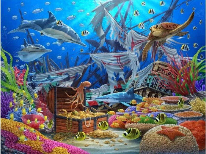Mosaïque diamant (diamond painting) trésor sous-marin 40 × 30 cm