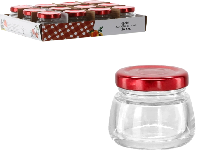 Petit bocal 30 ml avec couvercle métallique rouge