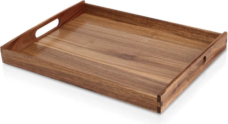 Plateau de service en bois d’acacia avec poignées 40 × 30 cm