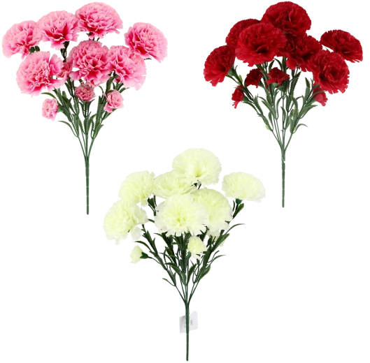 Bouquet artificiel d’œillets – 14 fleurs, 43 cm, couleurs assorties