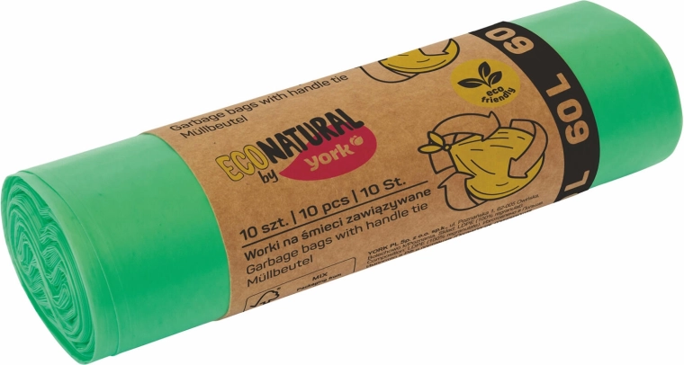 Sacs poubelle éco avec liens coulissants 60 l, verts (10 pcs)