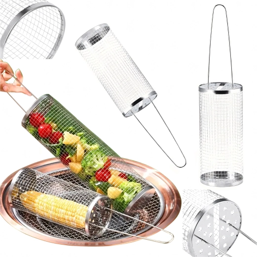 Panier rotatif en acier inoxydable pour griller légumes, frites et poissons