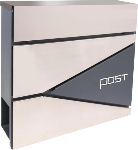 Boîte aux lettres en acier galvanisé et inox avec tube à journaux, 371 × 362 × 105 mm