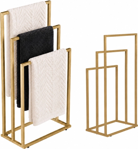 ModernHome porte-serviettes en métal sur pied avec 3 bras, doré
