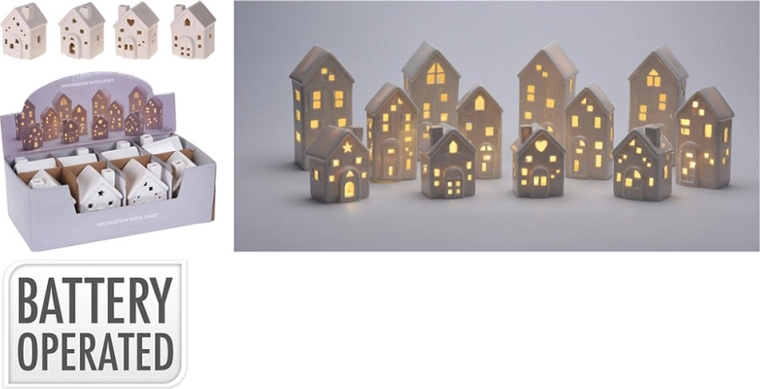 Maisonnette décorative en porcelaine avec éclairage LED
