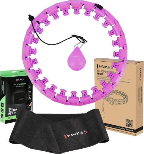 Cerceau hula-hoop intelligent de massage avec poids HMS HHW12 Plus Size + ceinture amincissante en néoprène BR163, violet