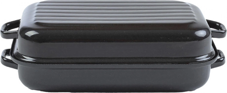 Rôtissoire émaillée avec couvercle 40 × 26 cm – 2 pièces, fond rainuré
