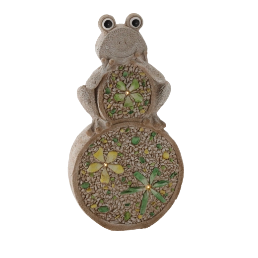 Grenouille de jardin sur pierre avec éclairage LED 25 × 9 × 49 cm