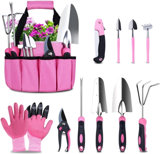 Ensemble d’outils de jardin 11 pièces – rose