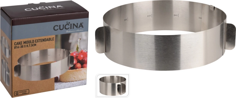 Moule rond réglable en acier inoxydable LA CUCINA 16–30 cm