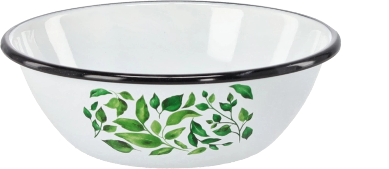 Bol émaillé 0,6 l, diamètre 16,5 cm, blanc avec motif ficus
