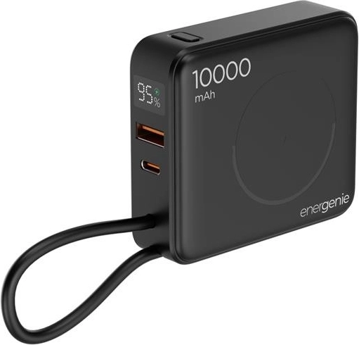 Batterie externe Energenie 10 000 mAh avec charge sans fil 15 W et PD 20 W, noire