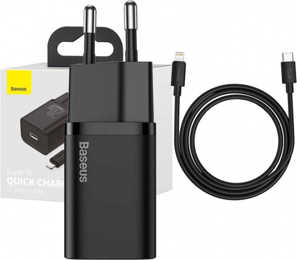 Chargeur rapide Baseus Super Si 1C 20W avec câble USB‑C vers Lightning 1 m noir