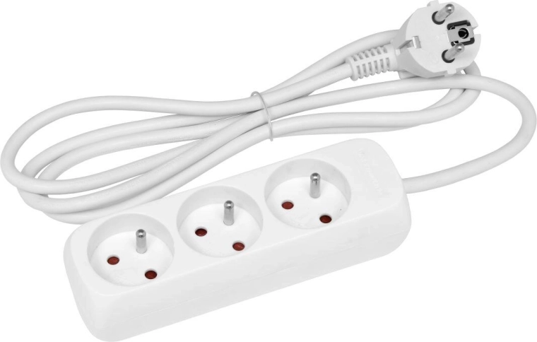 Rallonge électrique 1,5 m avec 3 prises, blanc