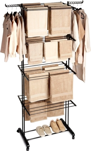 Étendoir à linge vertical en métal sur roulettes XXL 74,5 × 64 × 225 cm