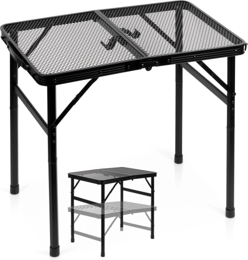 Table de camping pliante Vilde 2-en-1 à hauteur réglable noire 60 × 40 cm