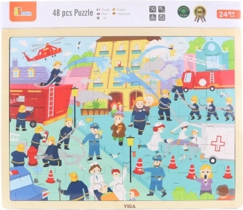 Puzzle en bois pompiers 48 pièces avec cadre
