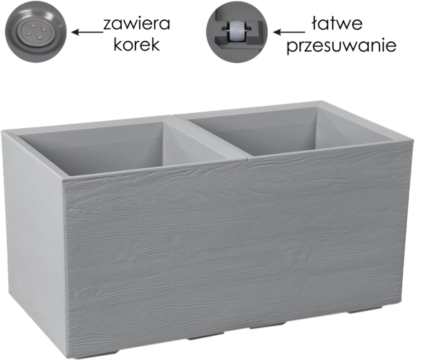 Pot de fleurs KARO en plastique recyclé, gris, 78 × 39 × 39,4 cm