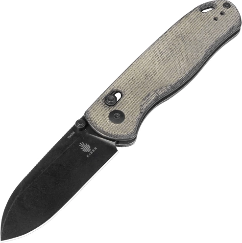 Kizer Drop Bear couteau de poche 7,6 cm, black stonewash, micarta verte