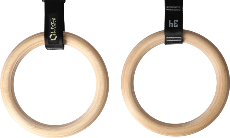 Anneaux de gymnastique en bois HMS Premium TX08 avec sangles numérotées