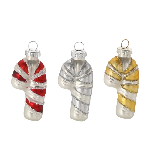Ornement de Noël en verre forme canne de sucre, assortiment de couleurs, 12 pcs
