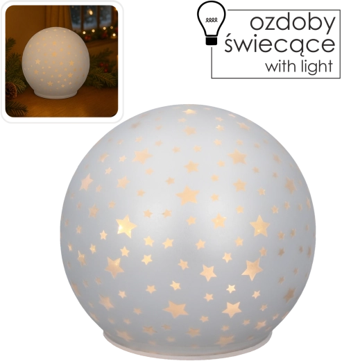 Boule LED en verre avec motif d’étoiles 12 × 11 cm