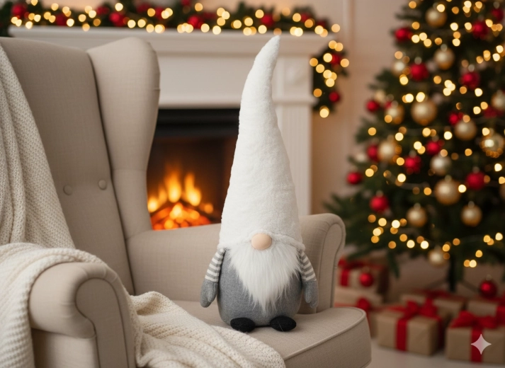 Lutin de Noël 70 cm blanc-gris