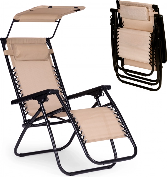 Transat de jardin inclinable avec auvent réglable, beige