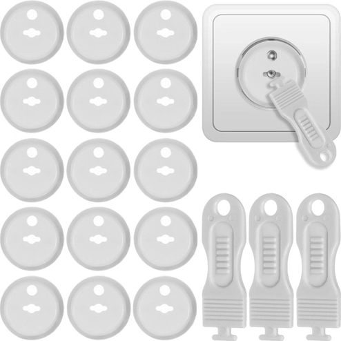 Cache-prises pour enfants Ruhhy, blancs (15 pcs + 3 clés)