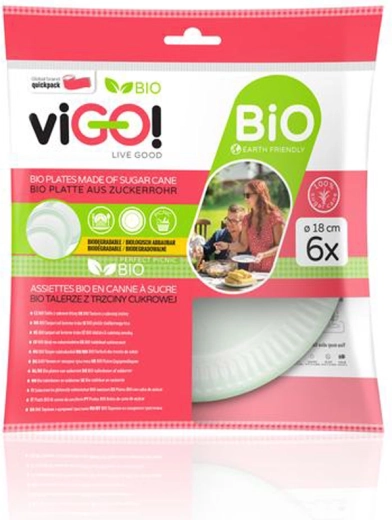 Assiettes bio en canne à sucre 18 cm, 6 pcs