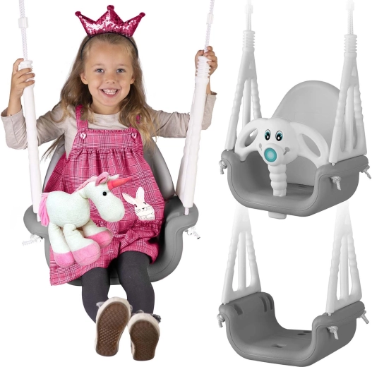 Balançoire pour enfants Ricokids Éléphant 3en1 gris-blanc